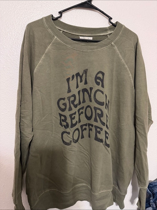 Maurices Sweaters - Maurices Olive Green Graphic Crewneck Sweatshirt - Black Text